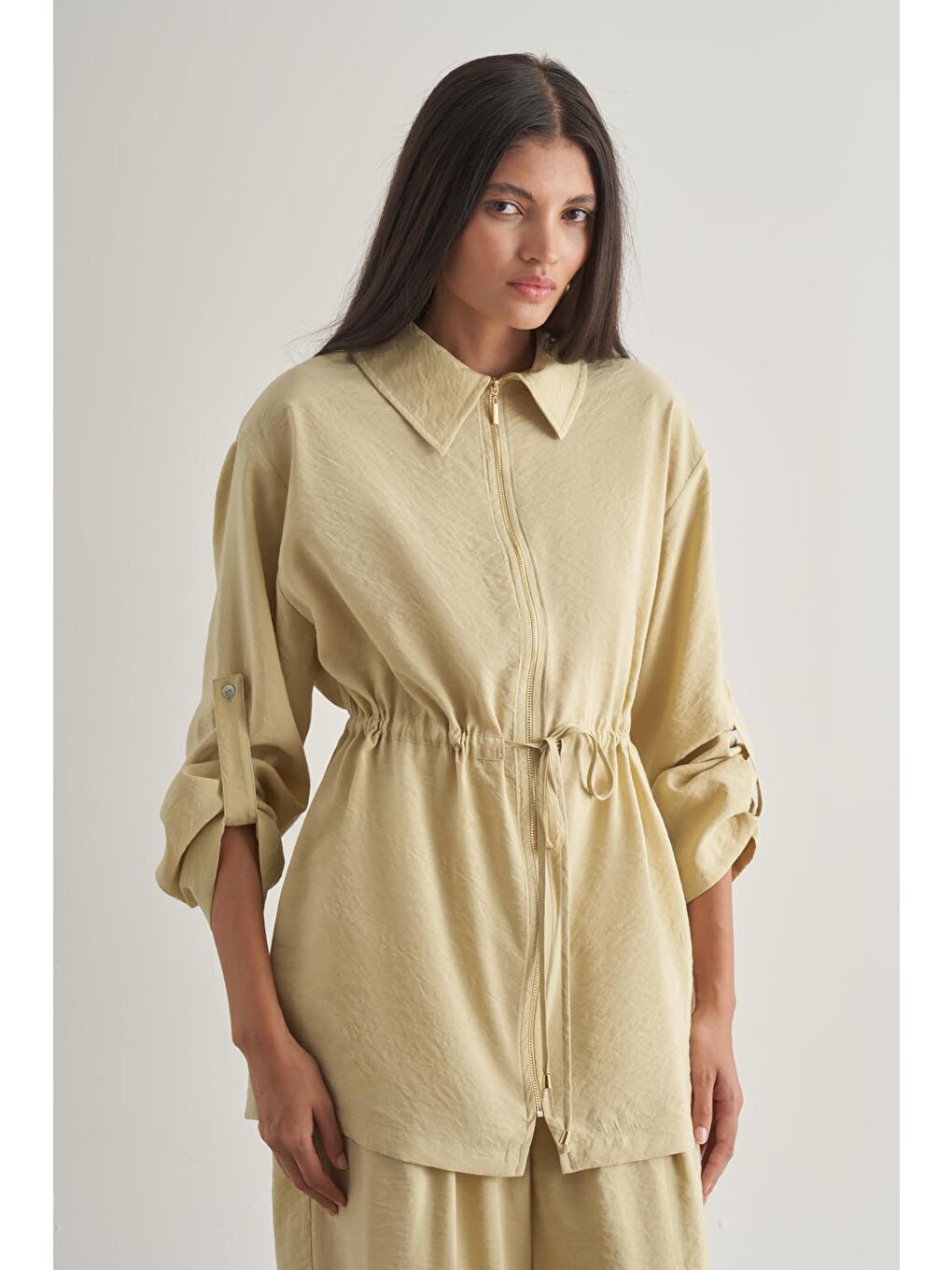 Turkuaz Modal Karışımlı Fermuarlı Su Yeşili Tunik-1