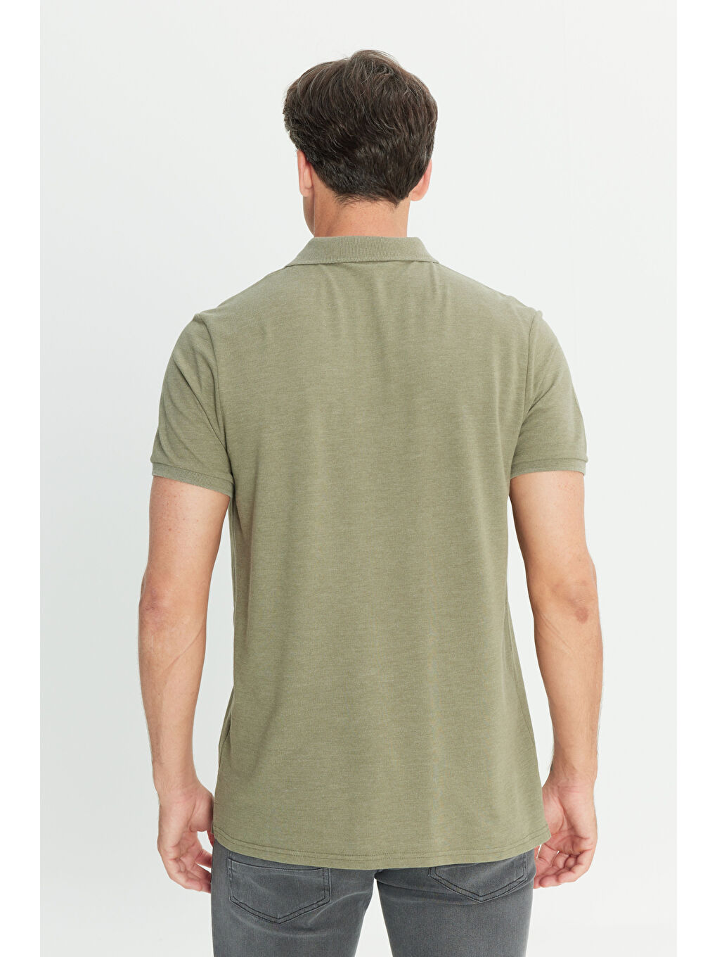 Erkek Haki Pamuklu Slim Fit Dar Kesim Polo Yaka Tişört-4