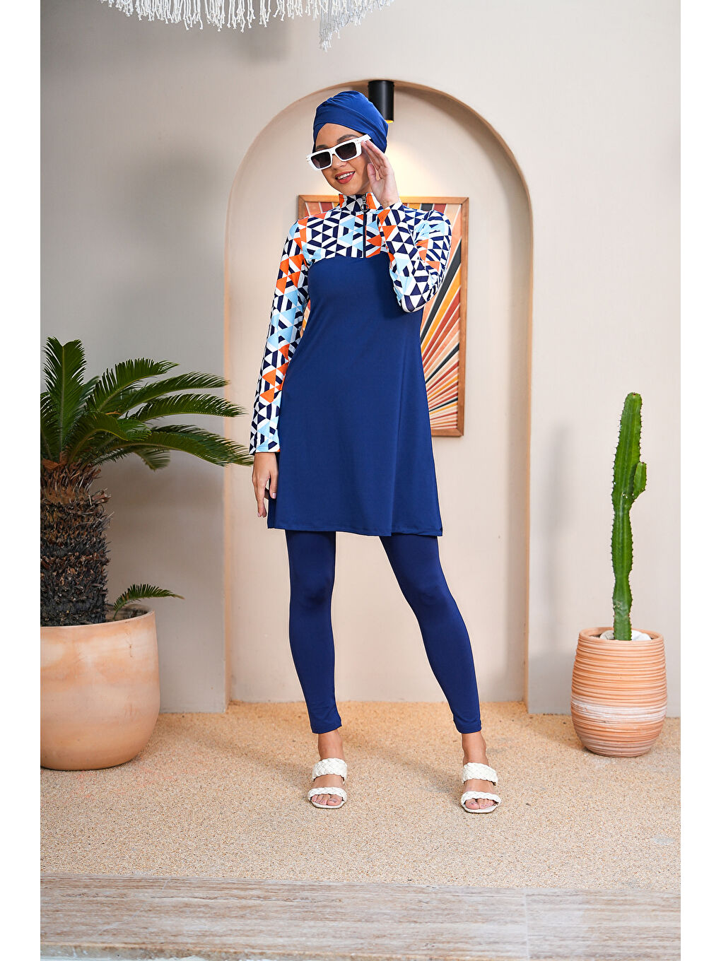 Lacivert Fermuar Detaylı Uzun Kollu Kapalı Tesettür Mayo 3756-2