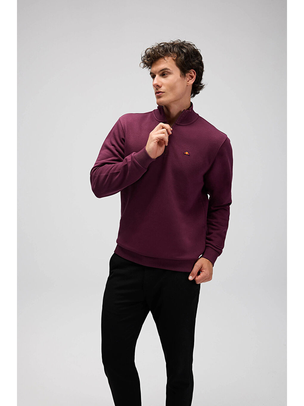 Bordo Pamuklu Regular Fit Yarım Fermuarlı Dik Yaka Sweat EM580-BRD-2