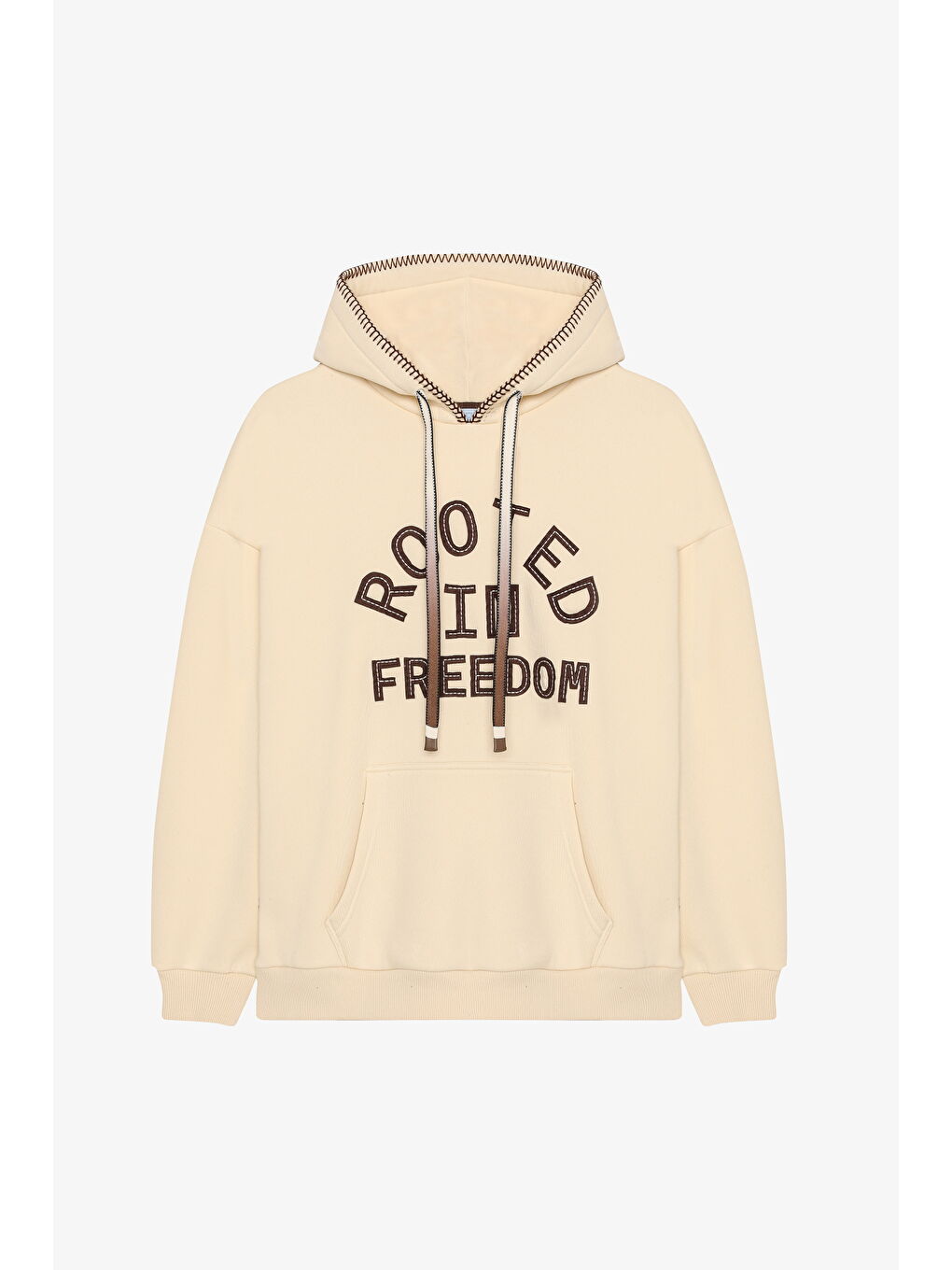 Kapüşonlu Kanguru Cepli Oversize Sweatshirt Bej