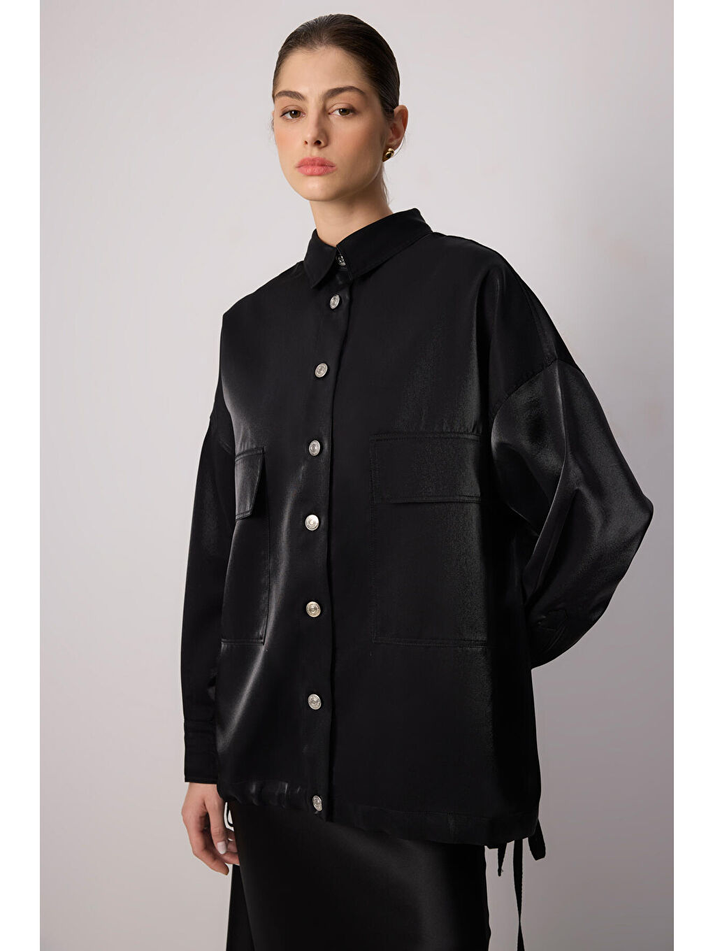 Siyah Büzgülü Oversize Ceket-1