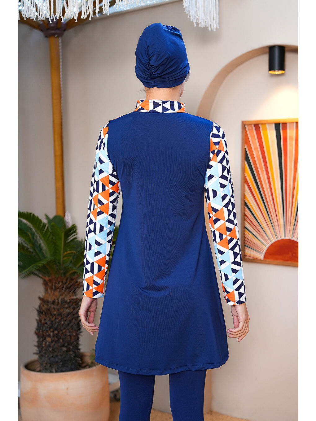 Lacivert Fermuar Detaylı Uzun Kollu Kapalı Tesettür Mayo 3756-4