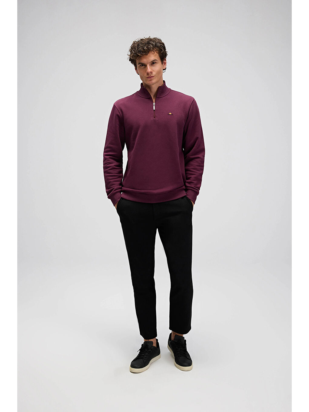 Bordo Pamuklu Regular Fit Yarım Fermuarlı Dik Yaka Sweat EM580-BRD-3