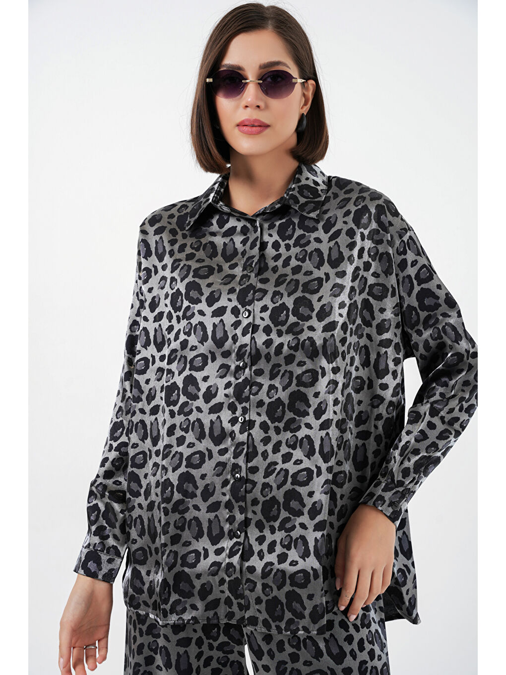 6699 Leopar Desenli Alt Üst Takım - Siyah-4