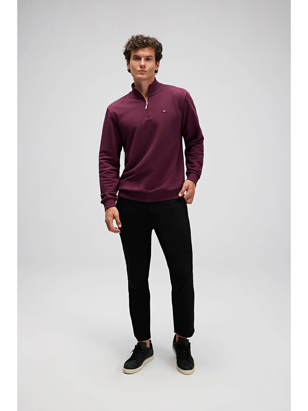 Bordo Pamuklu Regular Fit Yarım Fermuarlı Dik Yaka Sweat EM580-BRD-4