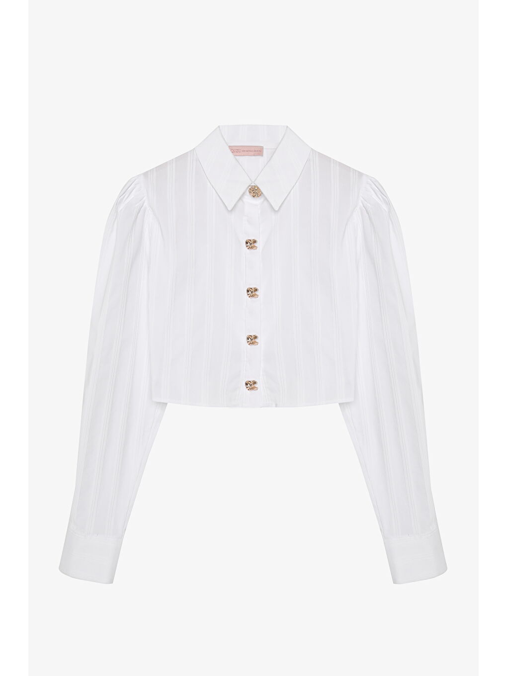 Gold Düğmeli Crop Gömlek Beyaz