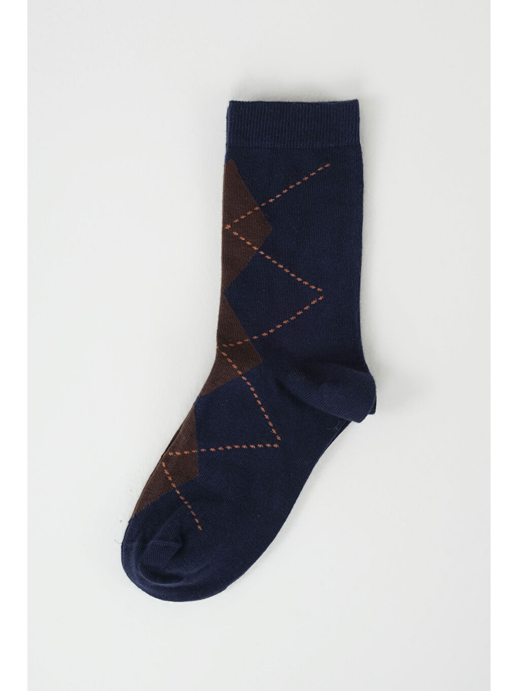 Kahverengi Baklava Desen Soket Çorap Lacivert-Acı Kahve-1