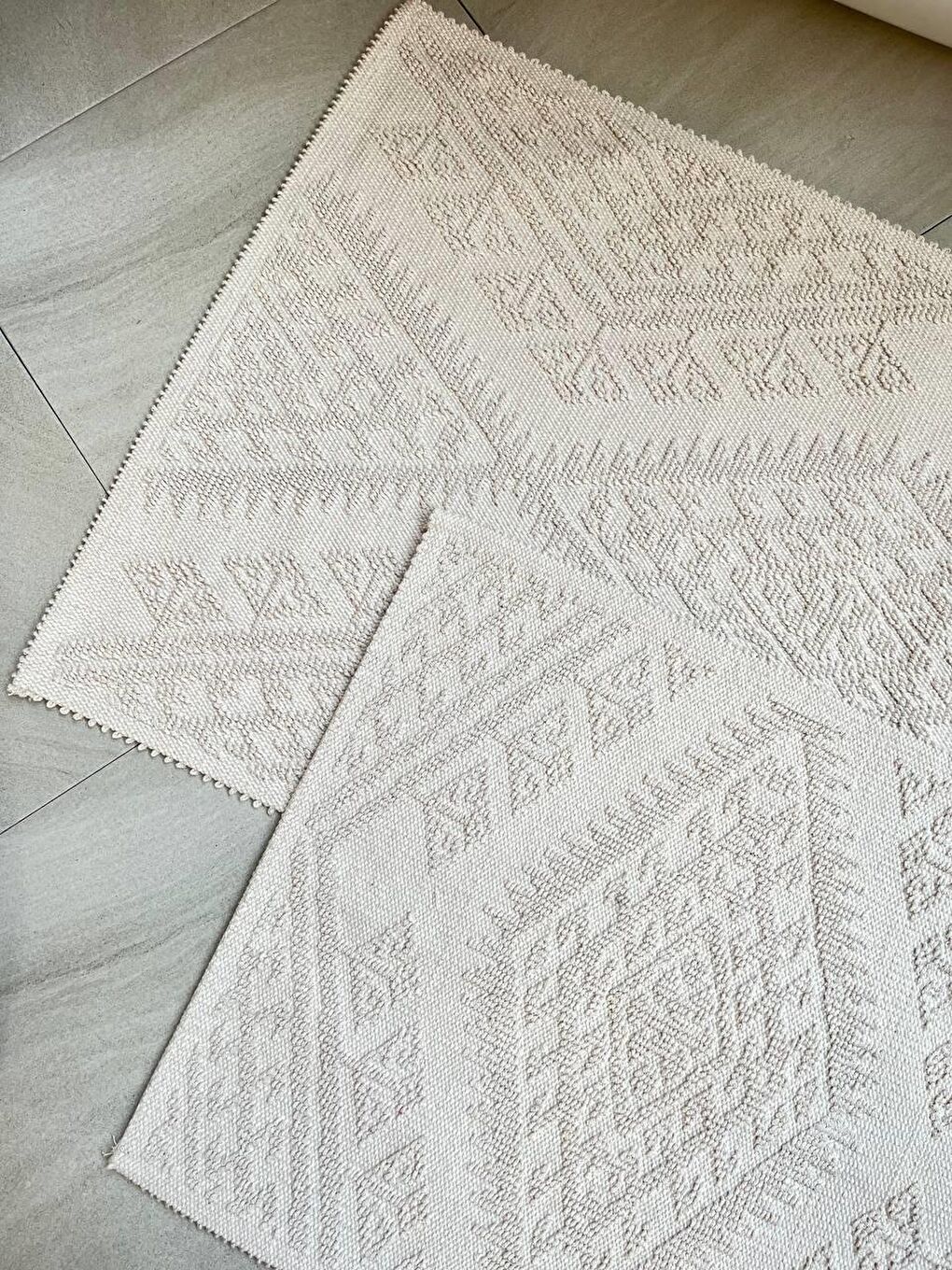 Antalya Doğal Pamuklu 2'li Banyo Paspas Seti 60x100+50x60 Cm - Ekru-1