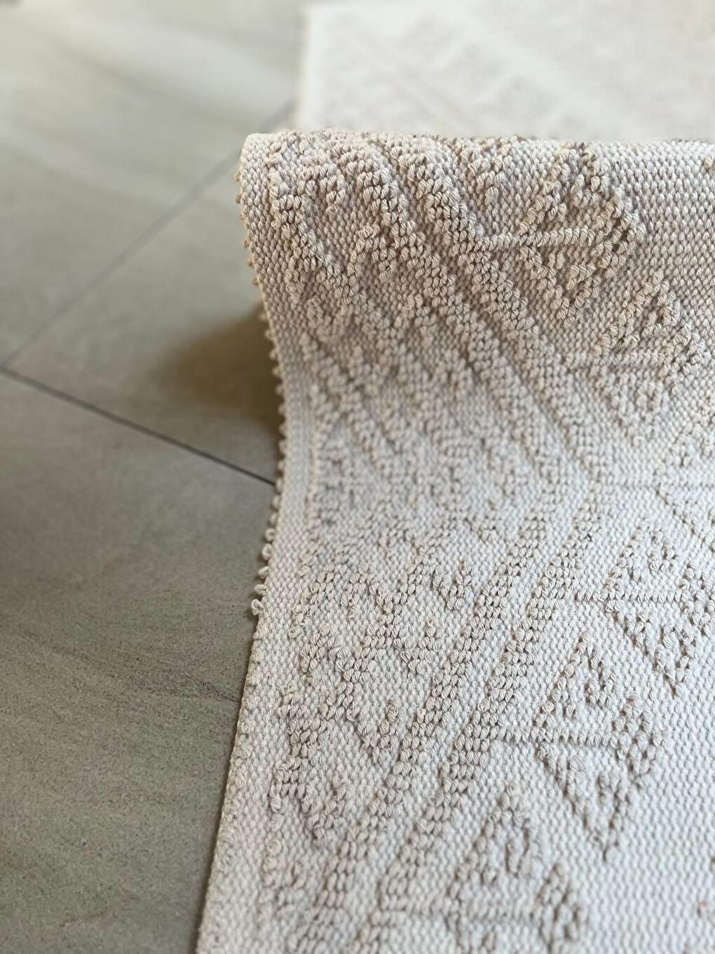 Antalya Doğal Pamuklu 2'li Banyo Paspas Seti 60x100+50x60 Cm - Ekru-3