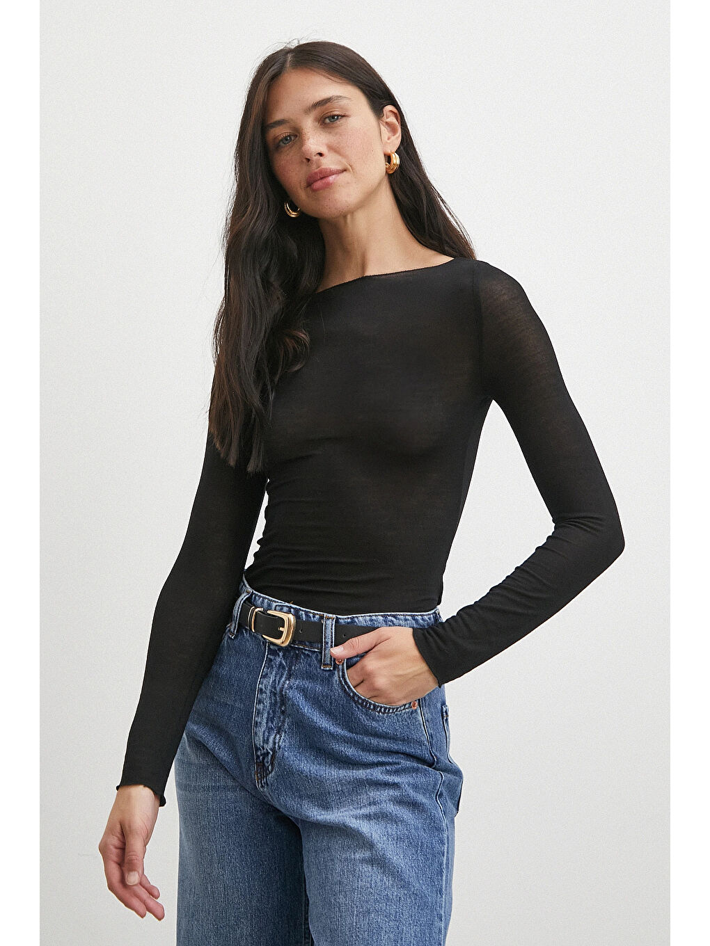 Açık Yaka Bluz Siyah