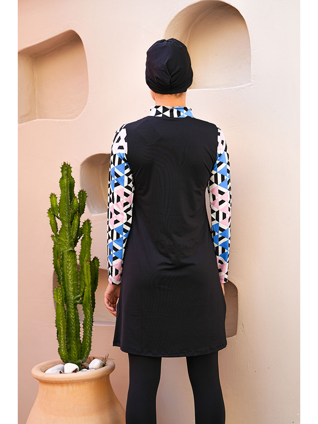 Siyah Fermuar Detaylı Uzun Kollu Kapalı Tesettür Mayo 3756-4