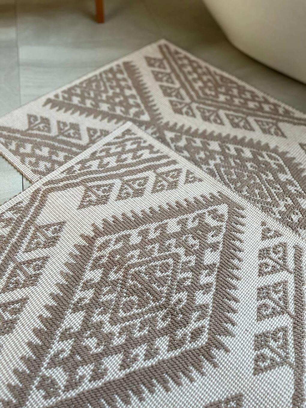 Antalya Doğal Pamuklu 2'li Banyo Paspas Seti 60x100+50x60 Cm - Bej-2