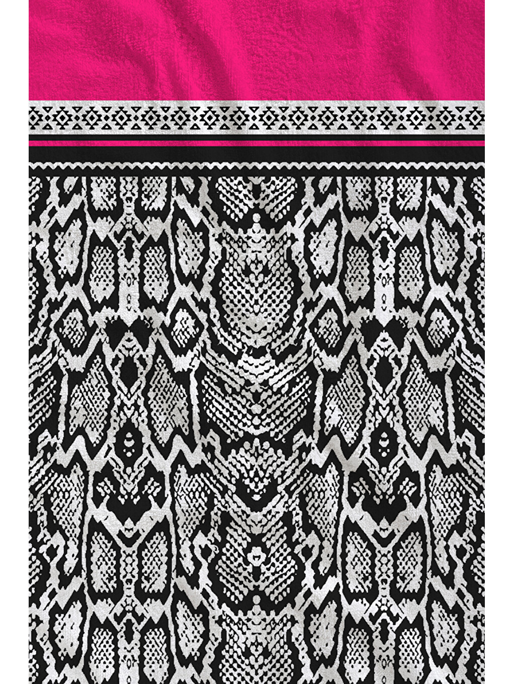 Pembe Siyah Beyaz Etnik Bordür Desenli 70x150 Cm Dijital Baskılı Plaj Ve Banyo Havlusu-1