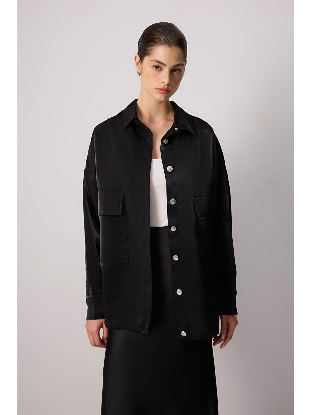 Siyah Büzgülü Oversize Ceket-2