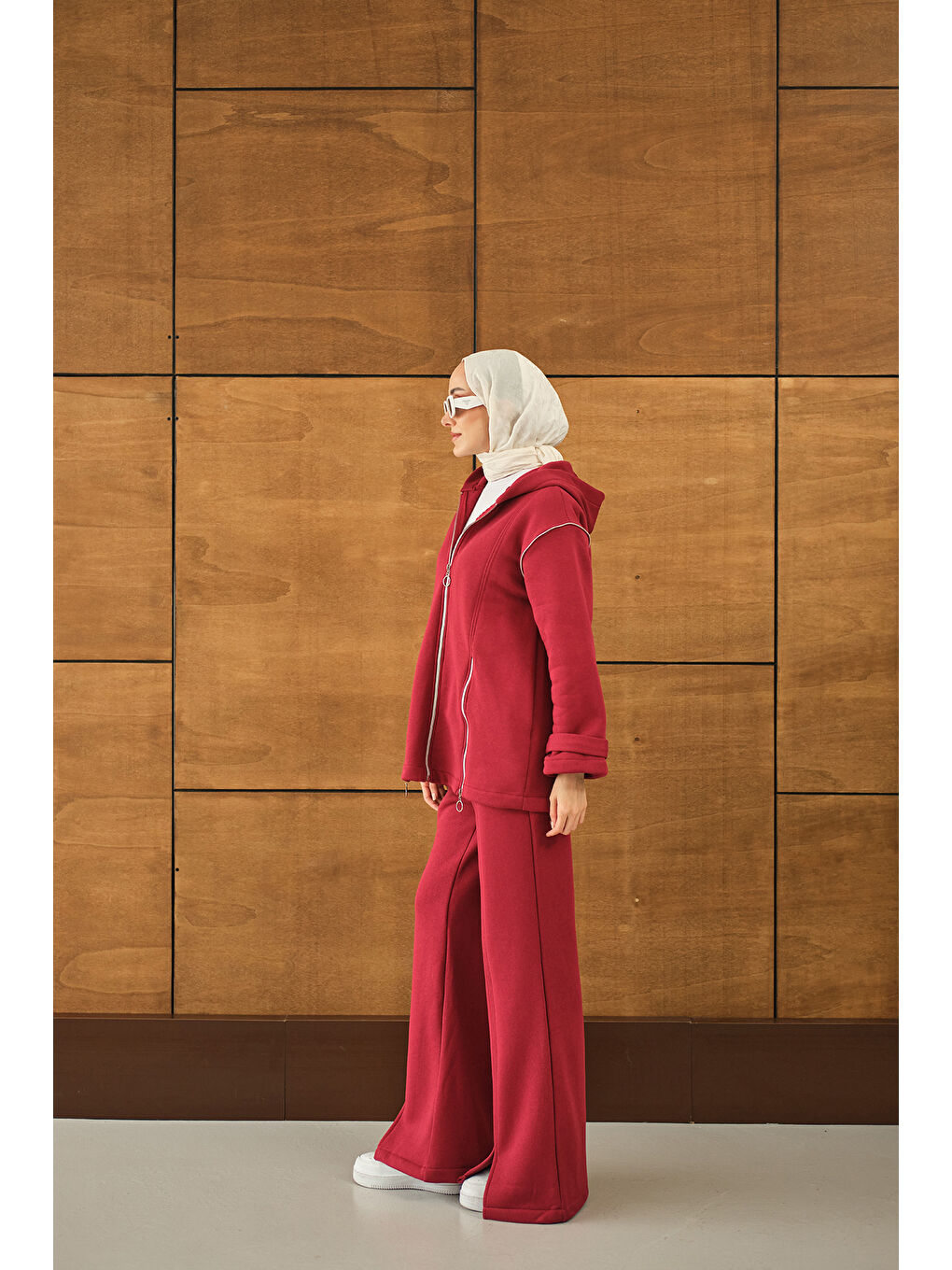 Kadın Fermuar Detaylı İkili Takım Kırmızı-4