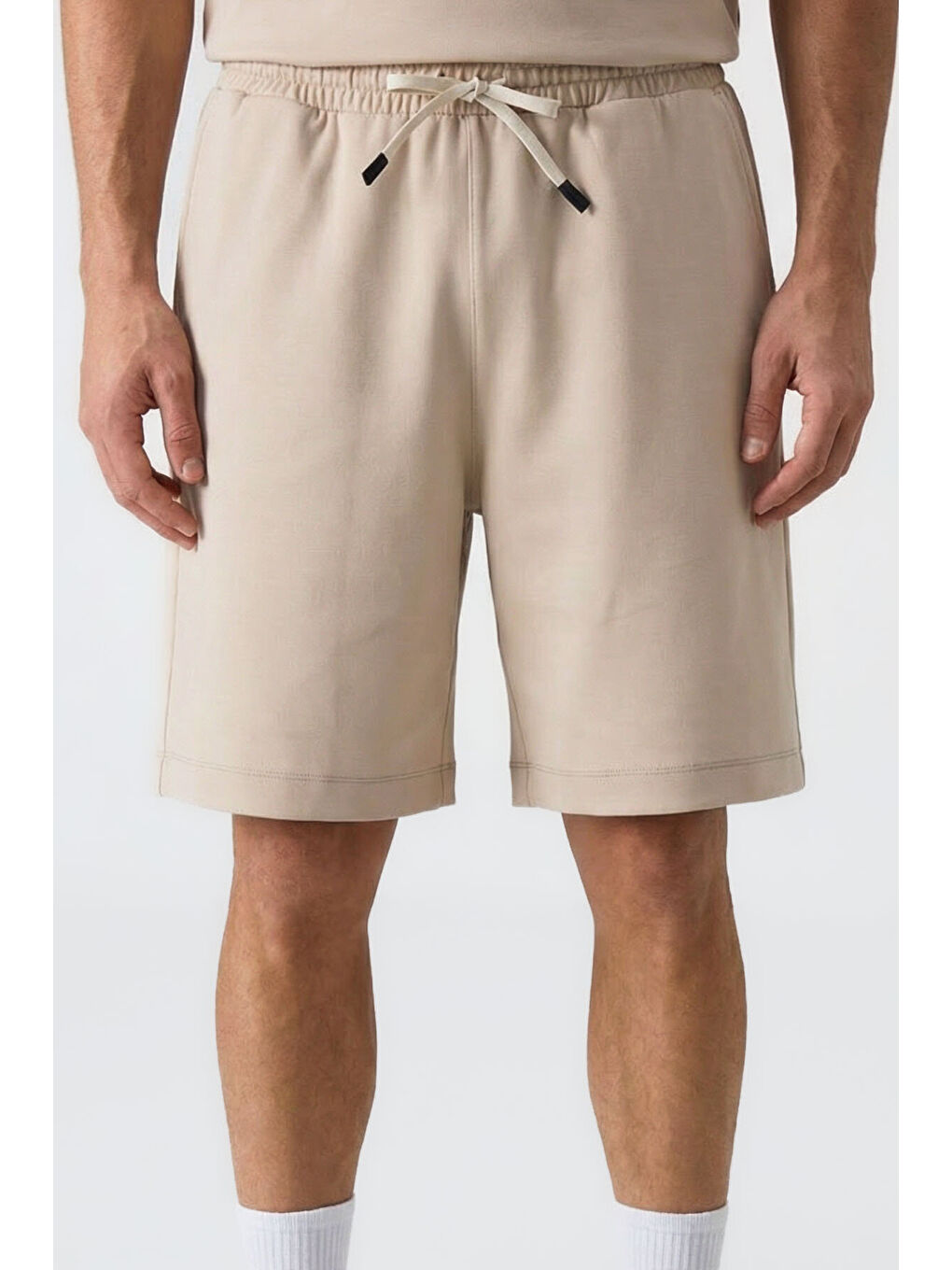 Bej Oversize Fit Basic Erkek Şort Takım - 85292-1
