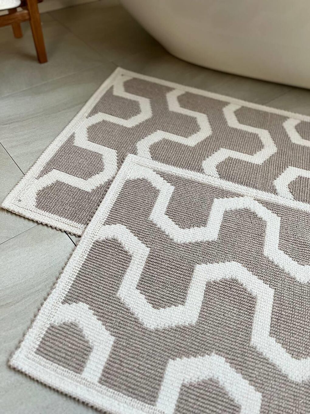 Bej Dome Doğal Pamuklu 2'li Banyo Paspas Seti 60x100+50x60 Cm - Taş-3