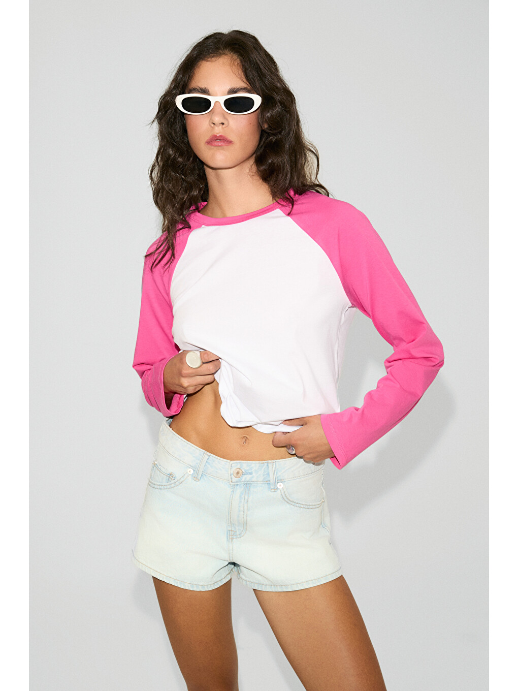 Elarıah Kadın %100 Organik Pamuklu Kontrast Kol Renkli Oversıze Uzun Kollu Pembe T-shirt-3