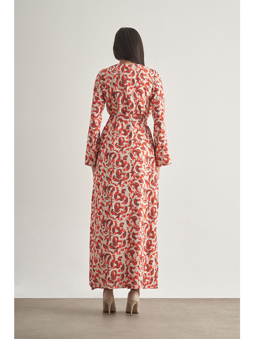 Kırmızı Botanik Desenli Kimono Takım-3