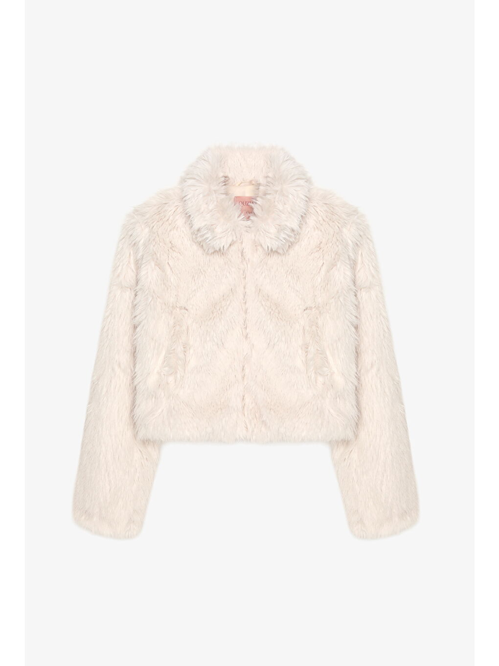 Fermuarlı Kısa Kürk Ceket Ekru