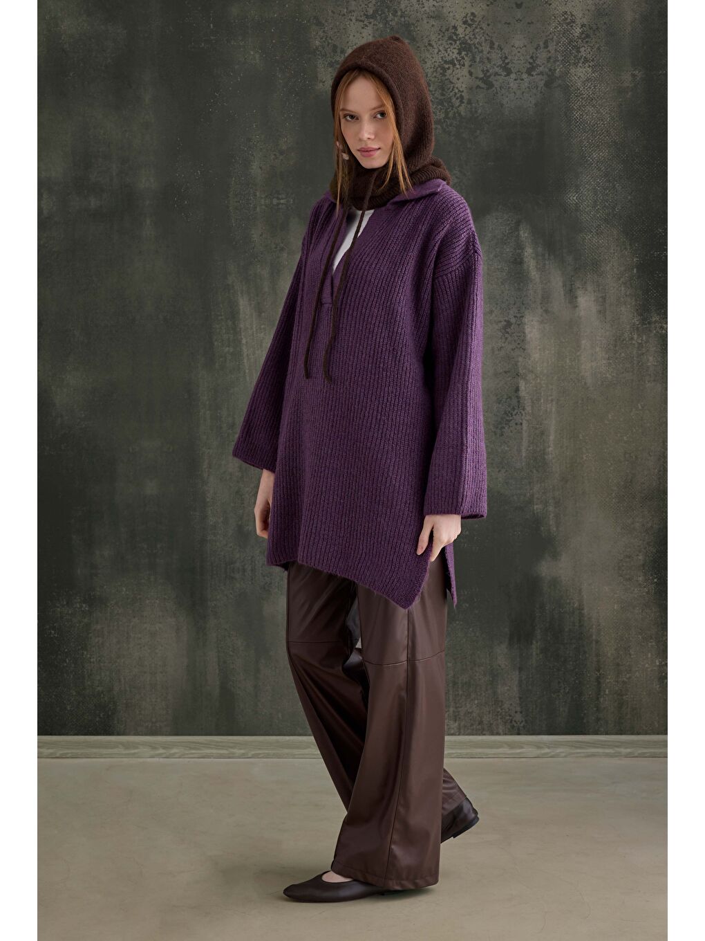 Mor Uzun Polo Yaka Kazak Menekşe-2