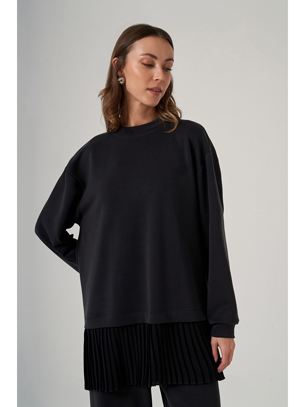 Tuniğin Etek Ucu Piliseli Pantolonlu Takım 1079 Siyah-1