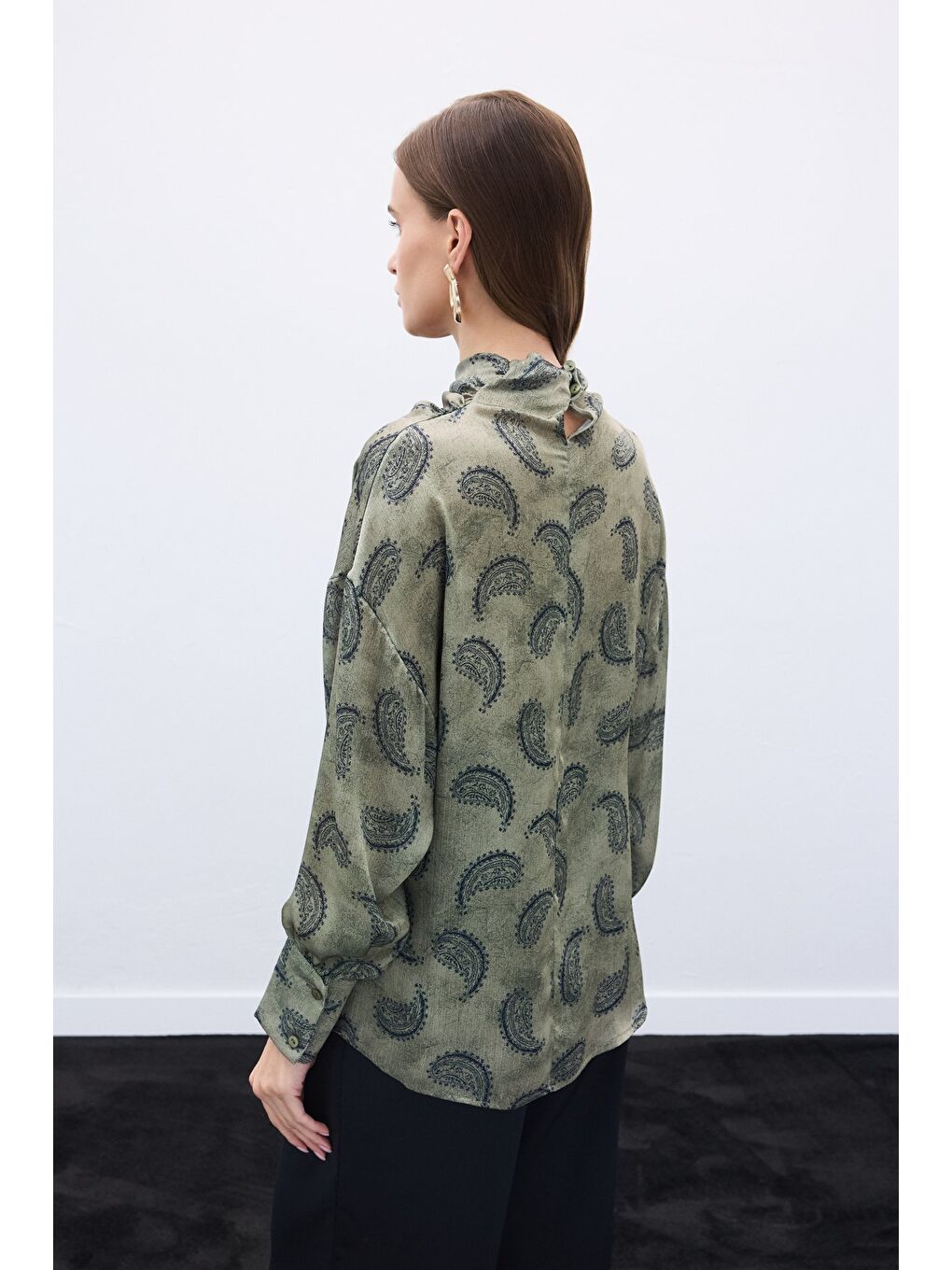 Degaje Yaka Desenli Bluz - Haki-6