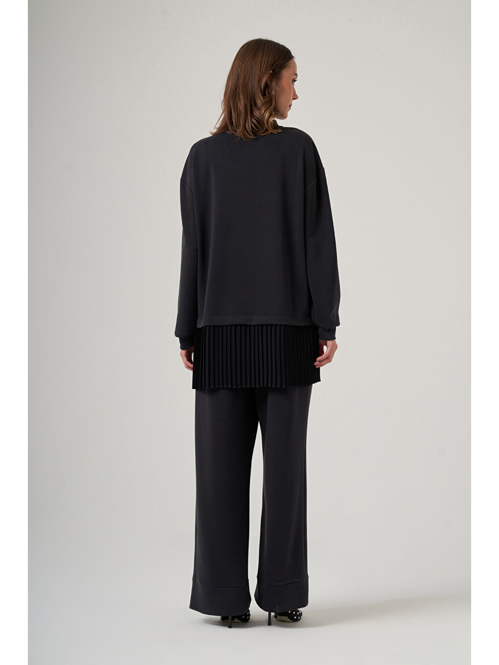 Tuniğin Etek Ucu Piliseli Pantolonlu Takım 1079 Siyah-2