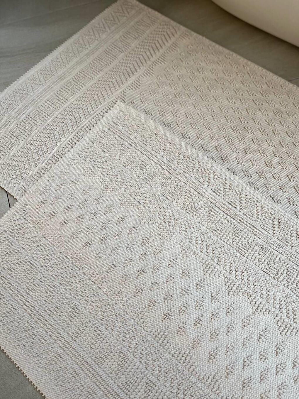 Tapis Doğal Pamuklu 2'li Banyo Paspas Seti 60x100+50x60 Cm - Ekru-2
