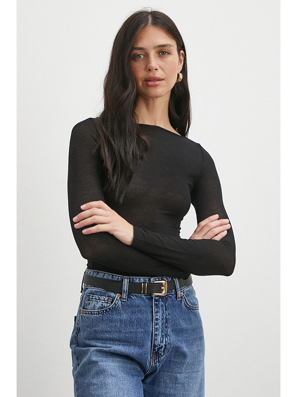 Açık Yaka Bluz Siyah-2