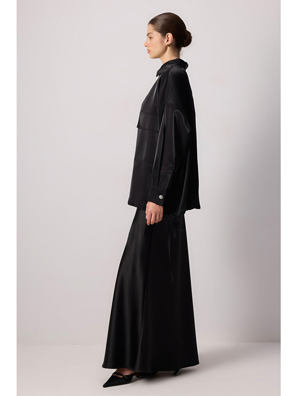 Siyah Büzgülü Oversize Ceket-3