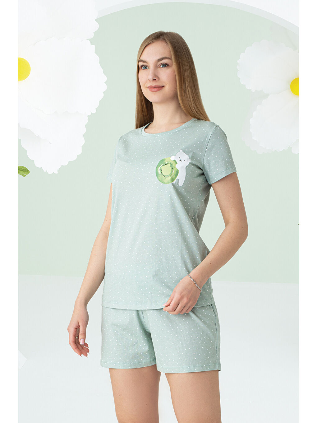 Yeşil Bear Şortlu Pijama Takımı