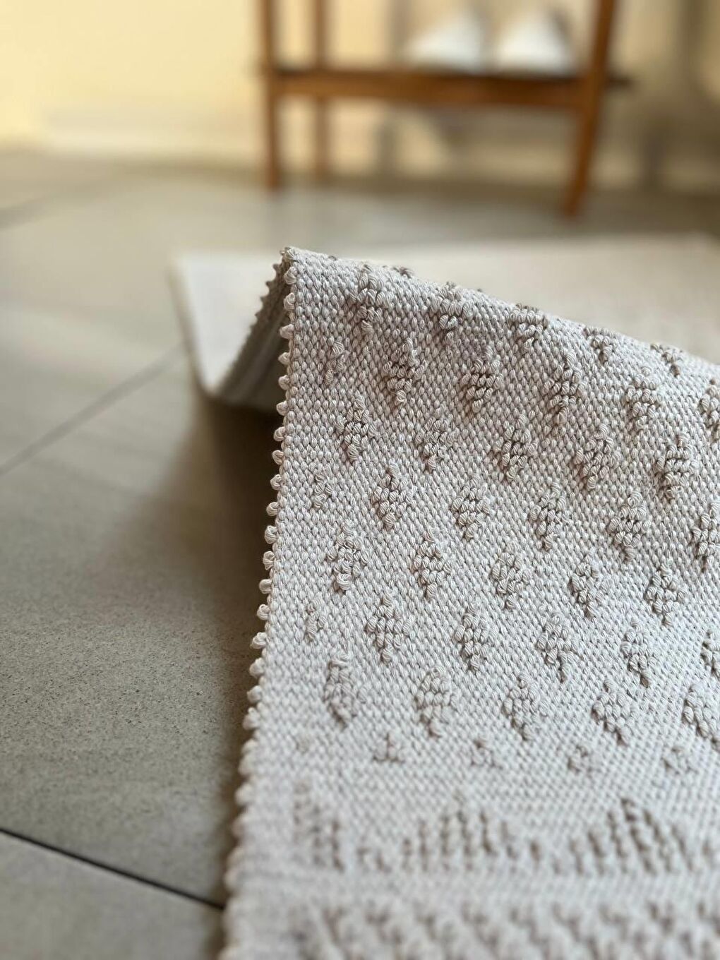 Tapis Doğal Pamuklu 2'li Banyo Paspas Seti 60x100+50x60 Cm - Ekru-4