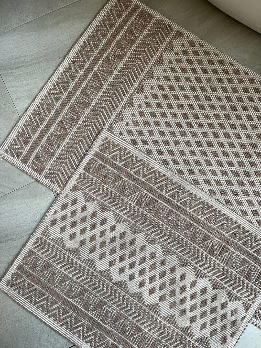 Tapis Doğal Pamuklu 2'li Banyo Paspas Seti 60x100+50x60 Cm - Bej-2