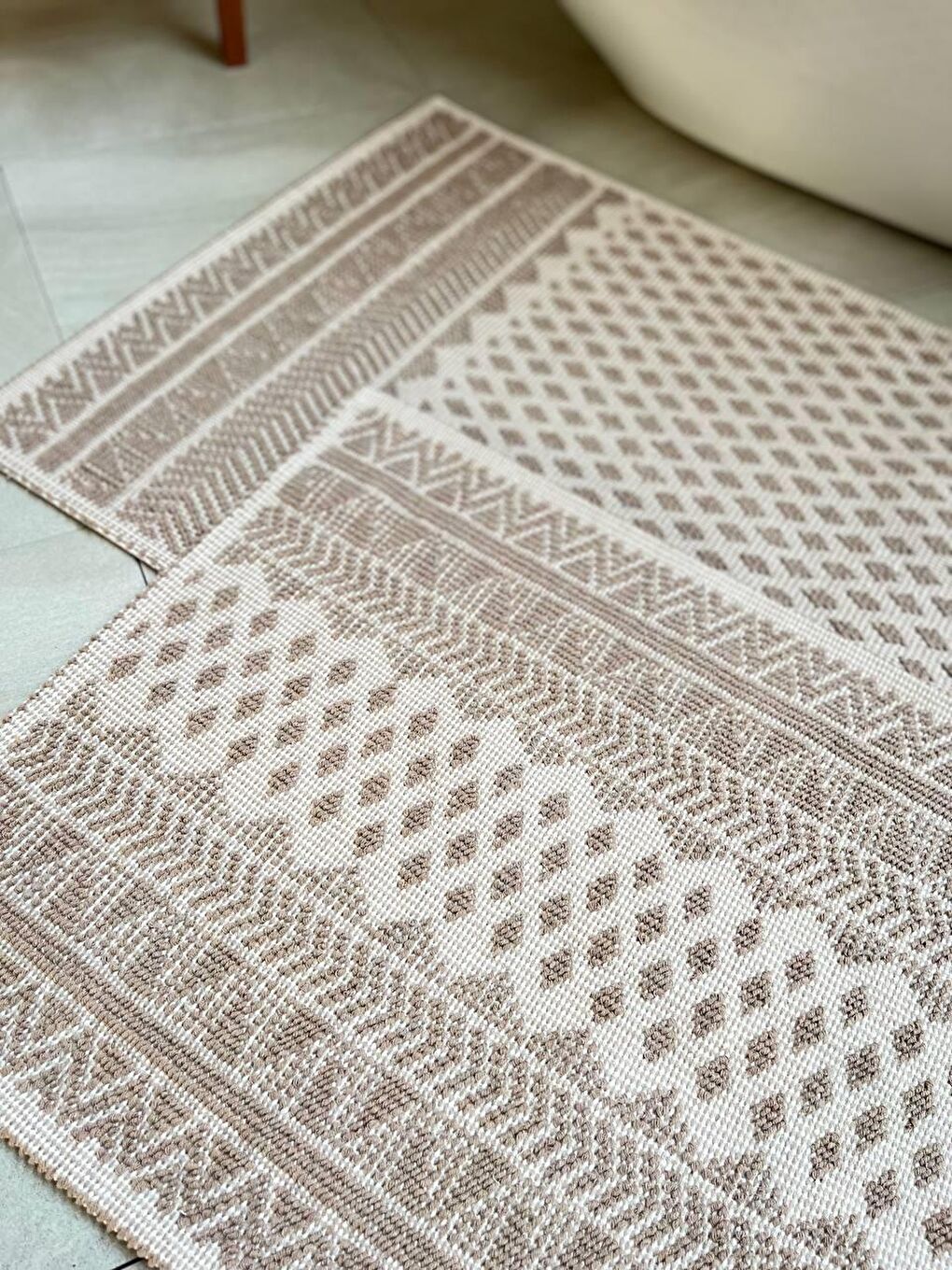 Tapis Doğal Pamuklu 2'li Banyo Paspas Seti 60x100+50x60 Cm - Bej-3