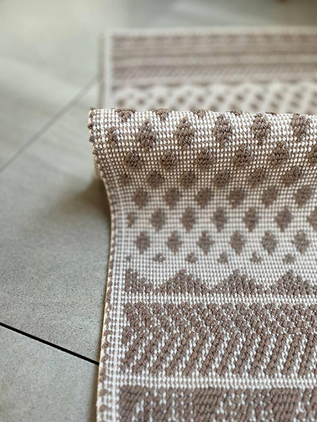 Tapis Doğal Pamuklu 2'li Banyo Paspas Seti 60x100+50x60 Cm - Bej-4