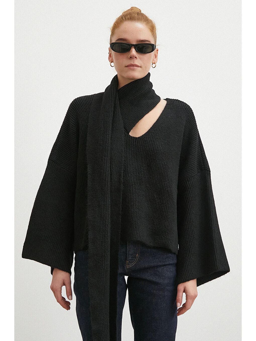 Fitilli Şal Yaka Kazak Siyah-4