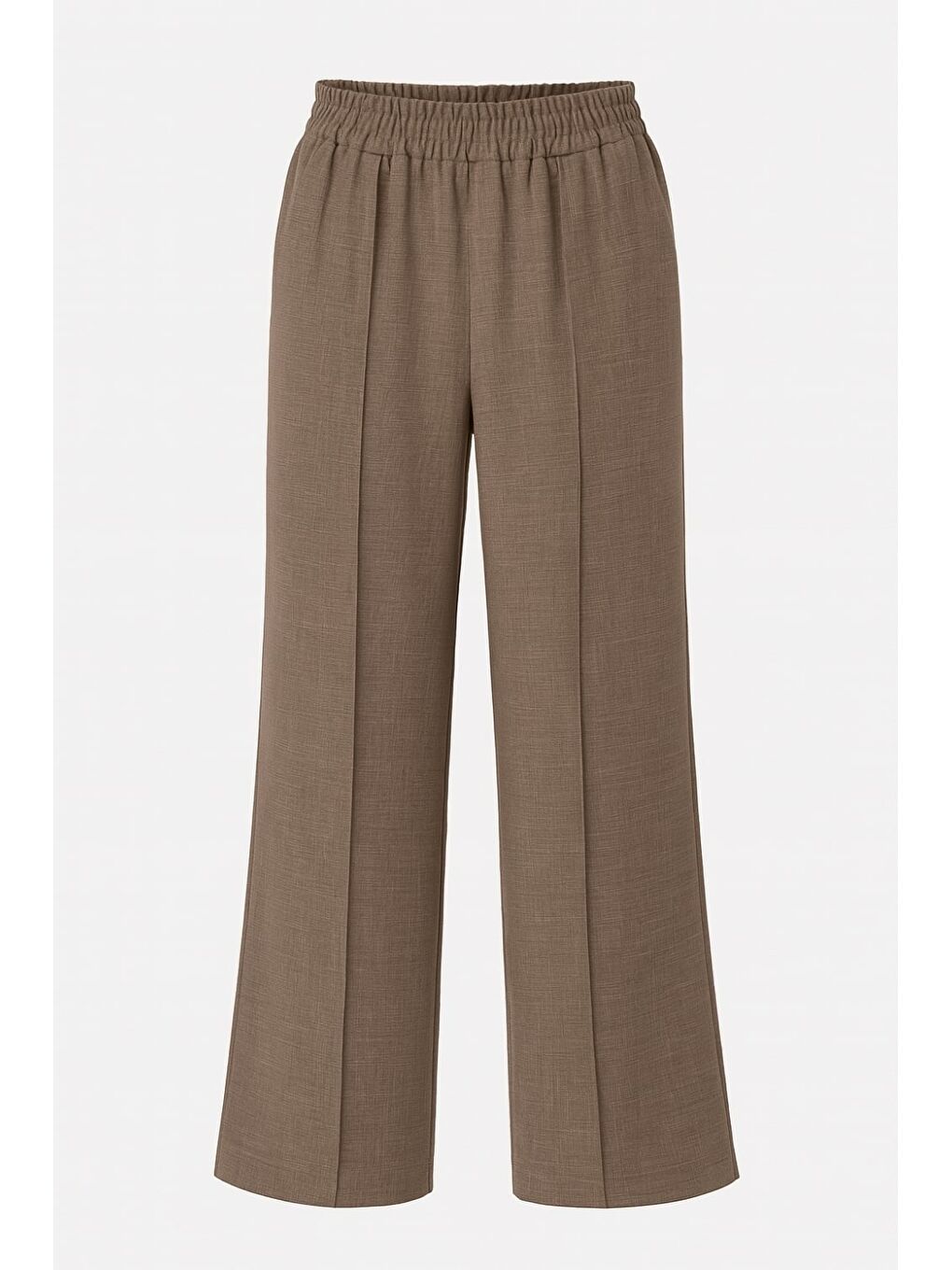 Keten Dokulu Beli Lastikli Kahverengi Bol Kesim Pantolon-4