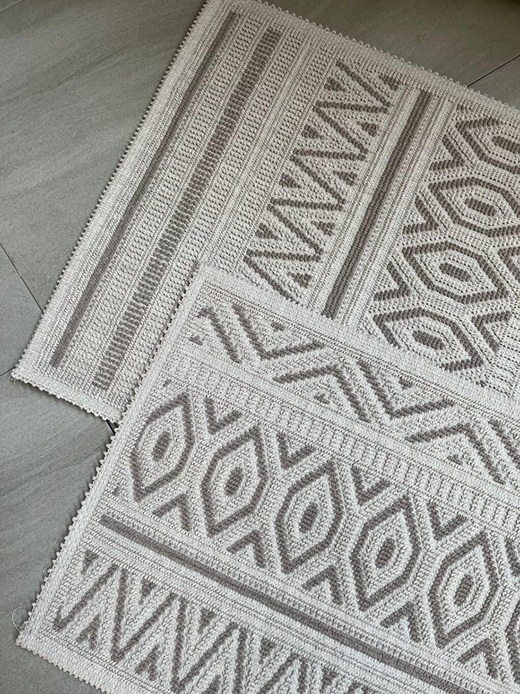 Bej Hat Doğal Pamuklu 2'li Banyo Paspas Seti 60x100+50x60 Cm - Taş-2