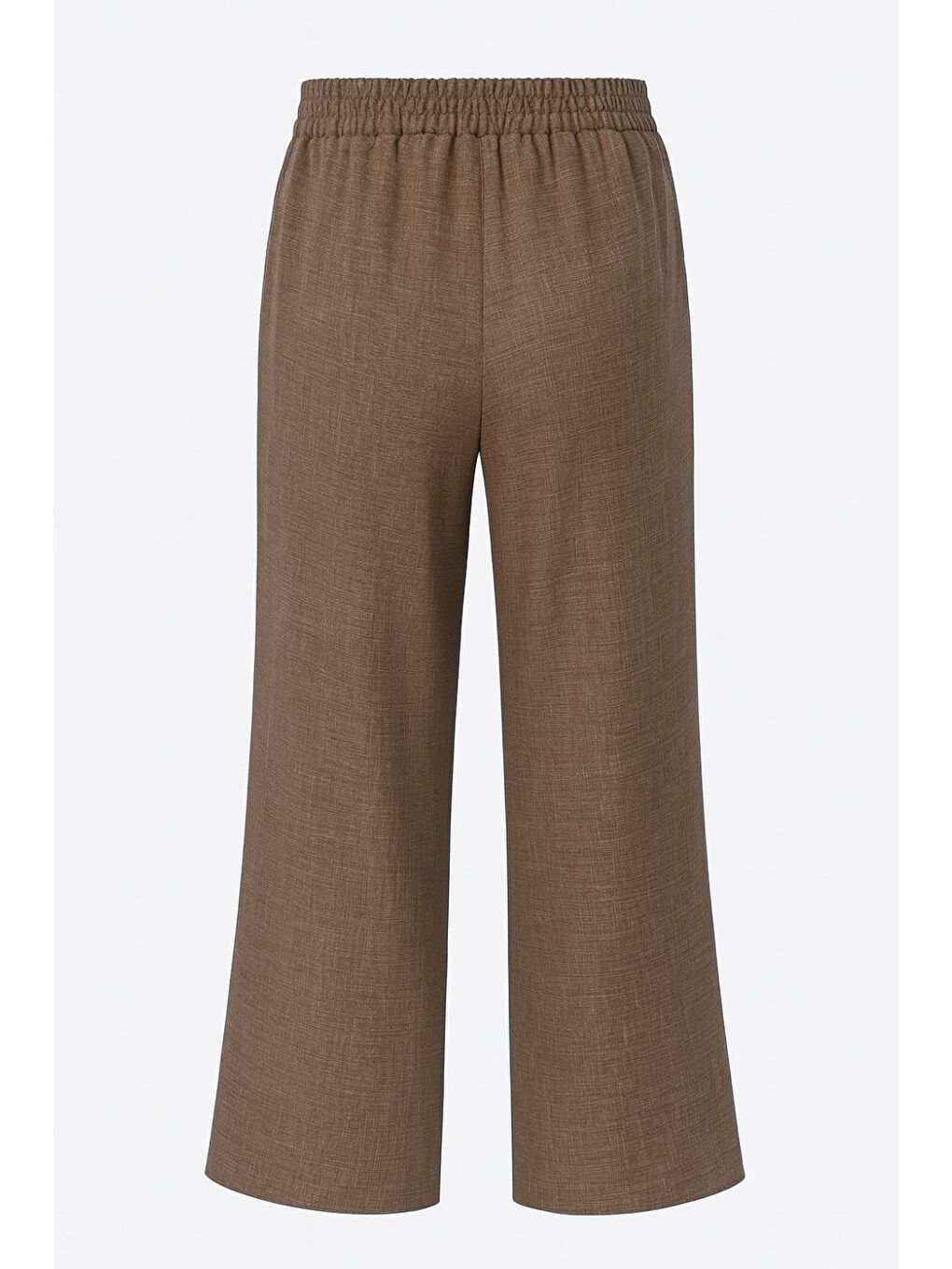 Keten Dokulu Beli Lastikli Kahverengi Bol Kesim Pantolon-5