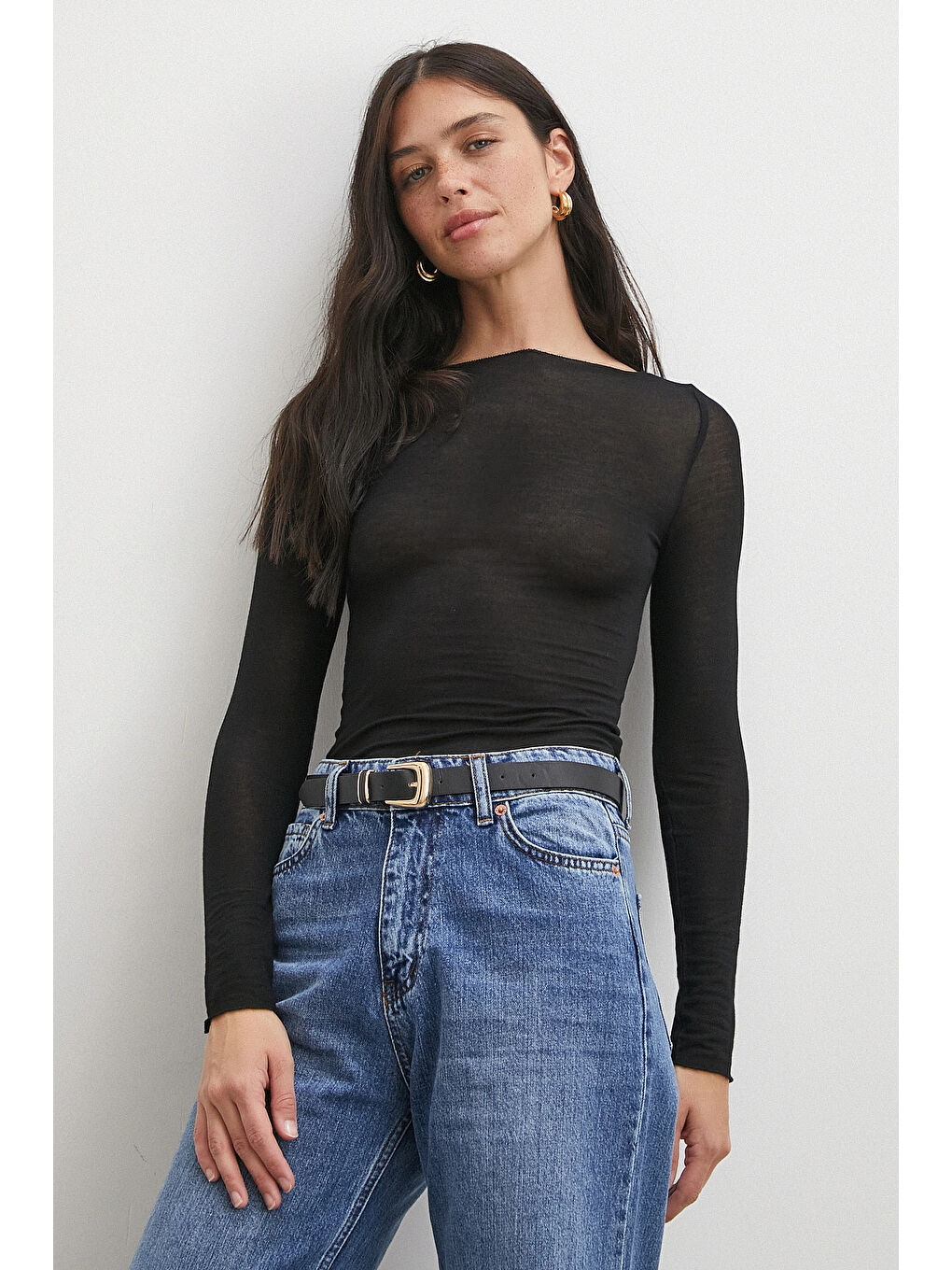 Açık Yaka Bluz Siyah-3