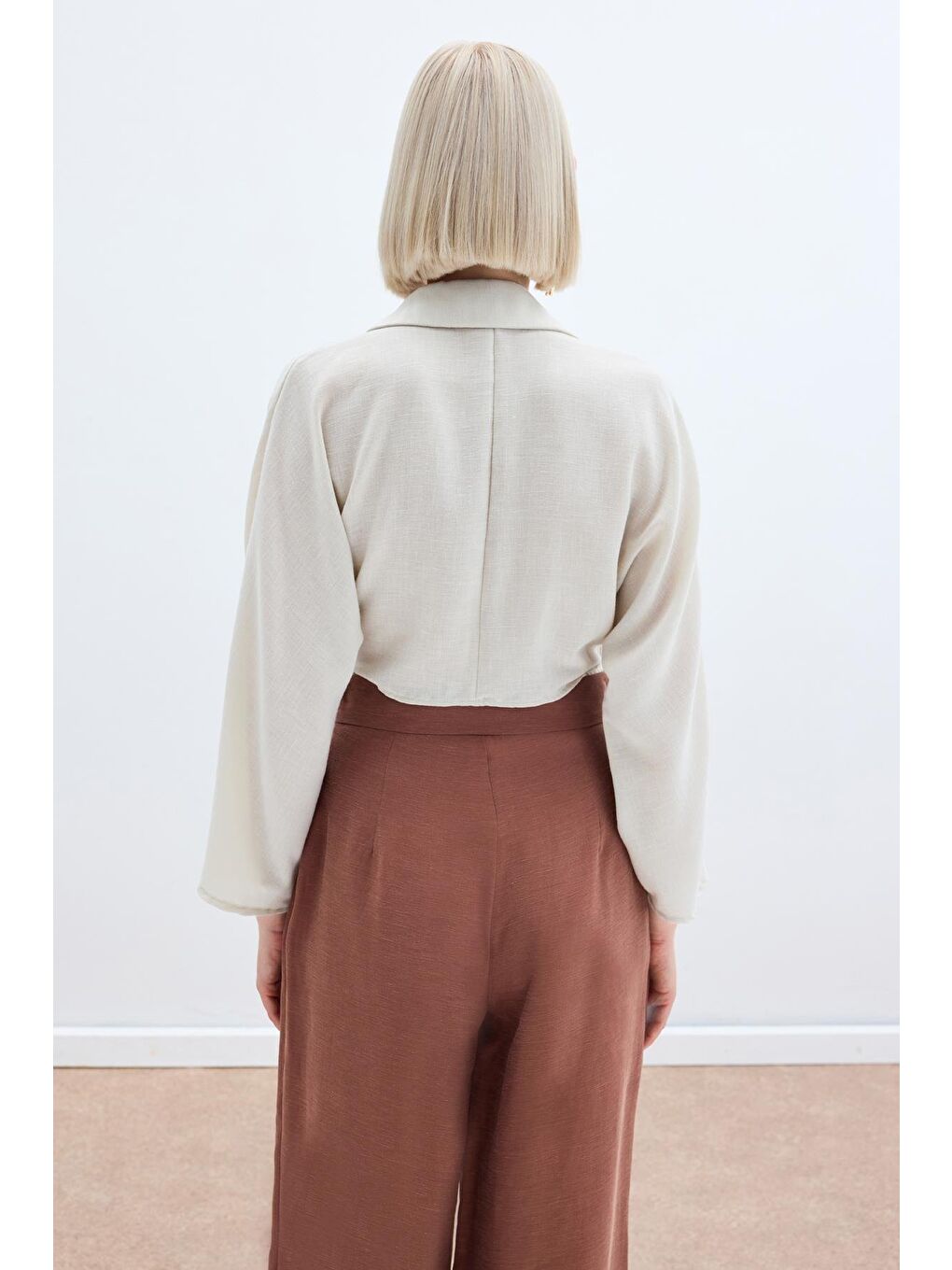 Bağlamalı Keten Bluz - Bej-3