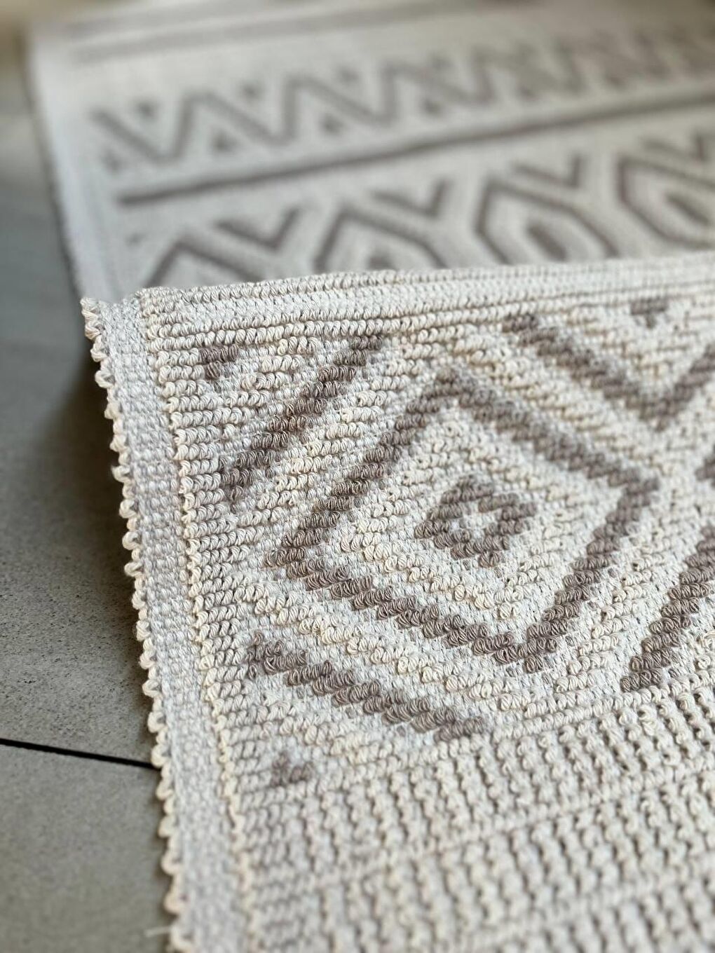 Bej Hat Doğal Pamuklu 2'li Banyo Paspas Seti 60x100+50x60 Cm - Taş-4