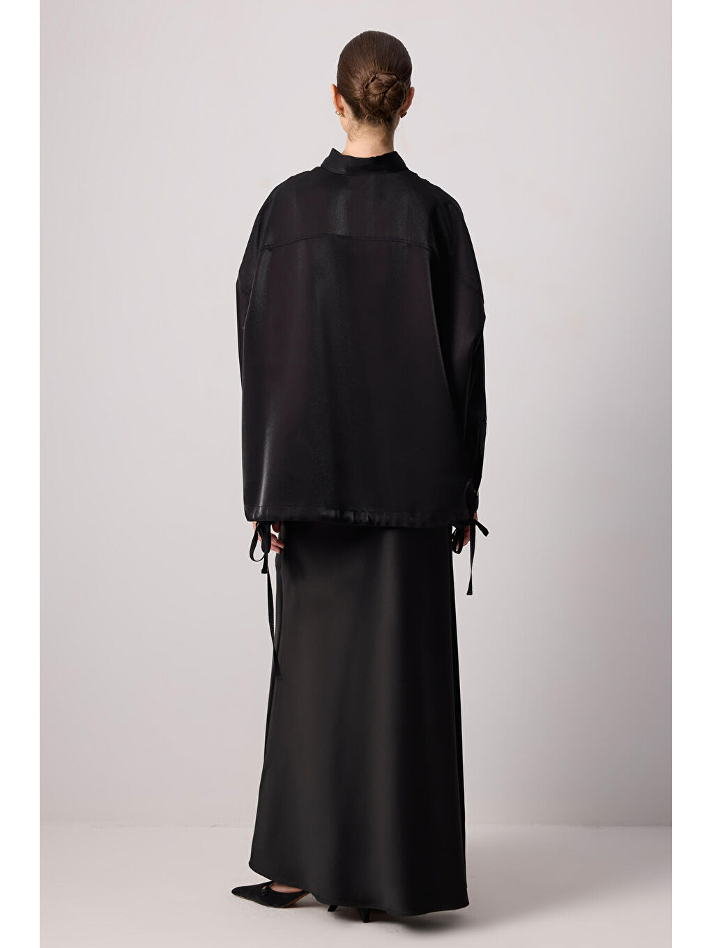 Siyah Büzgülü Oversize Ceket-4