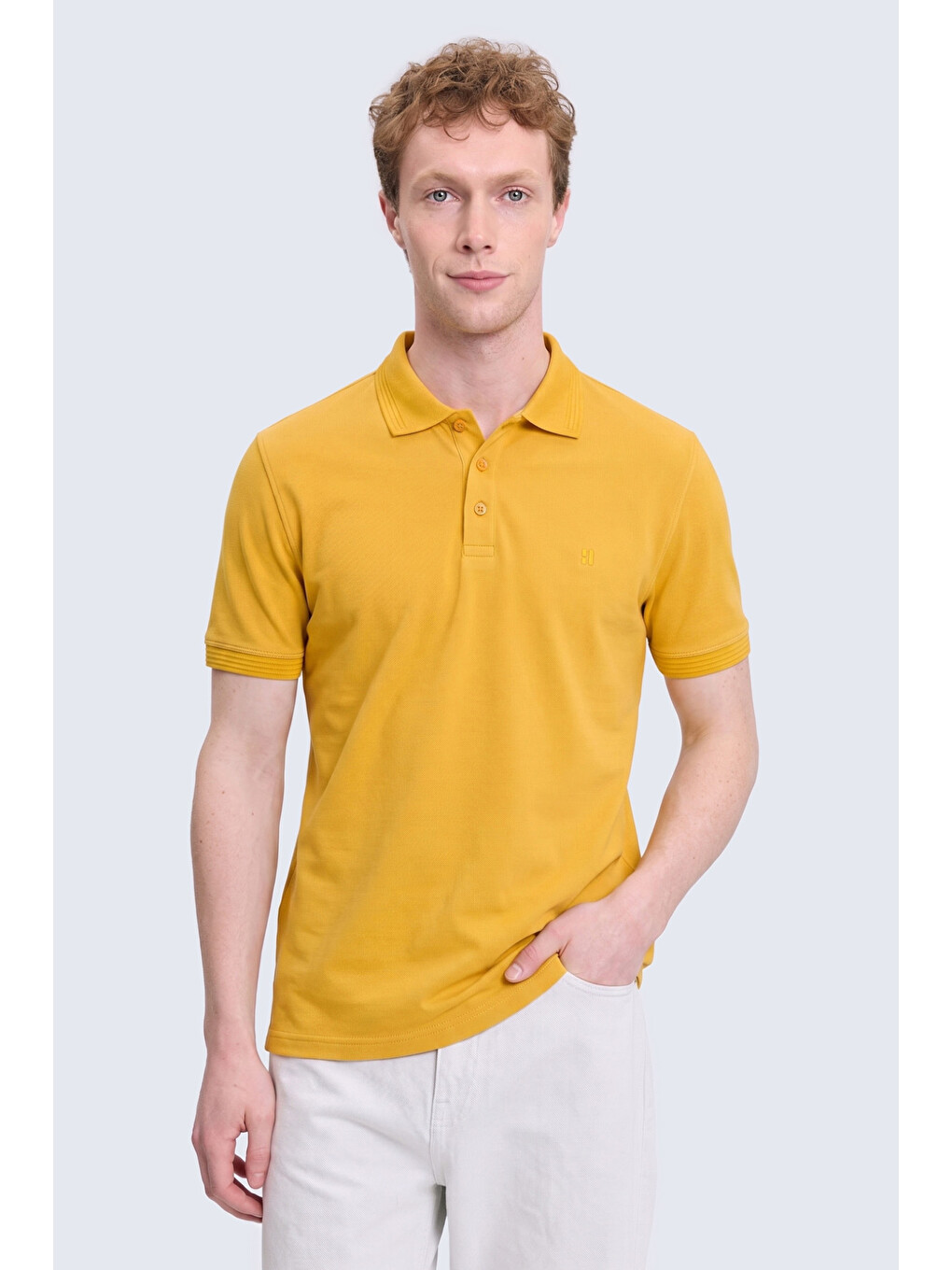 Kahverengi Sarı Regular Fit Polo Yaka 100% Pamuk Tişört