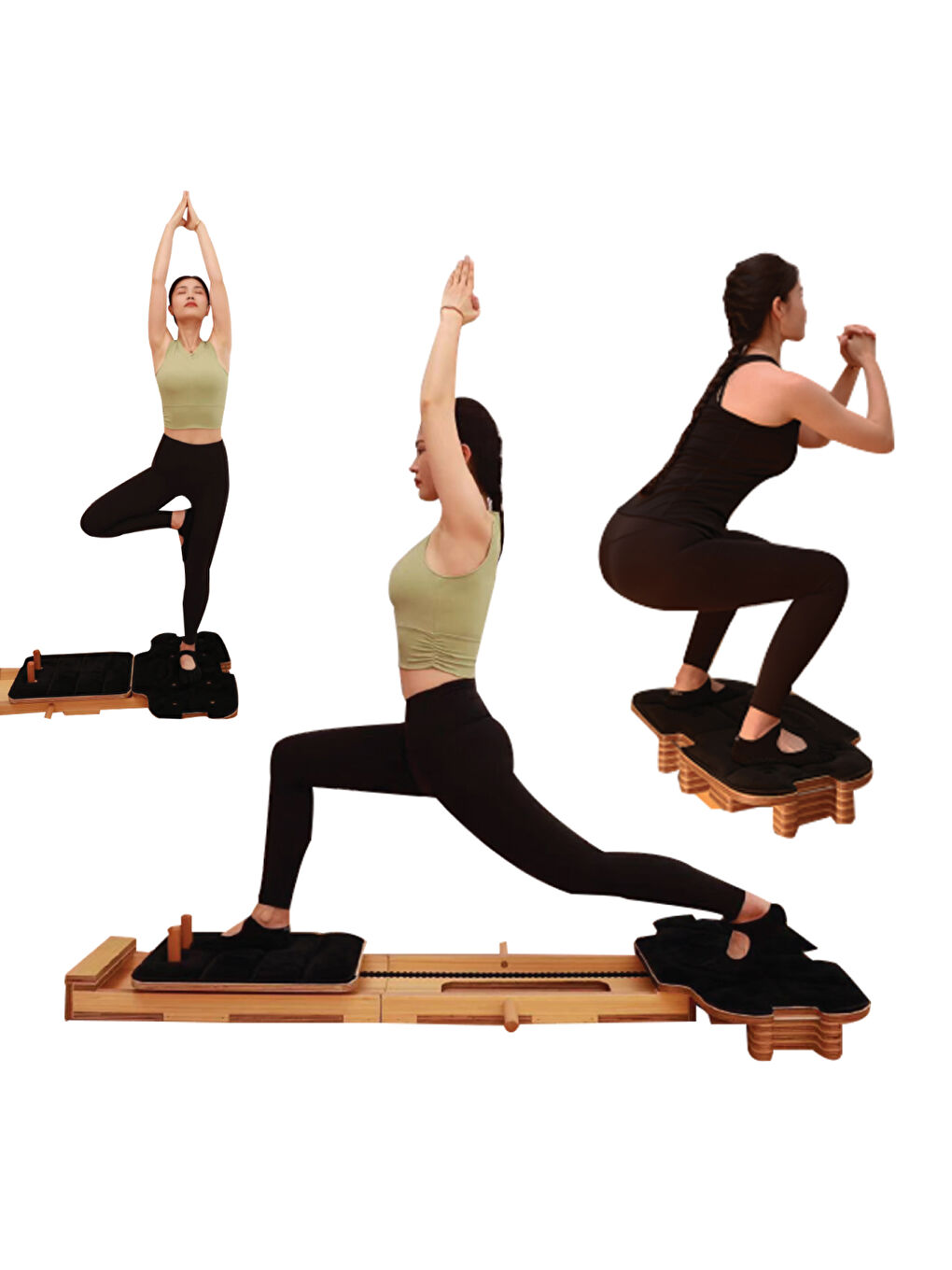 kochler Karişik Profesyonel Reformer Pilates Aleti – Ahşap Gövde, Ayarlanabilir Yaylı Sistem