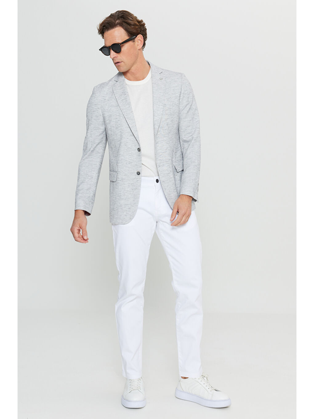 Erkek Gri Slim Fit Dar Kesim Mono Yaka Kapak Cepli Blazer Ceket-1