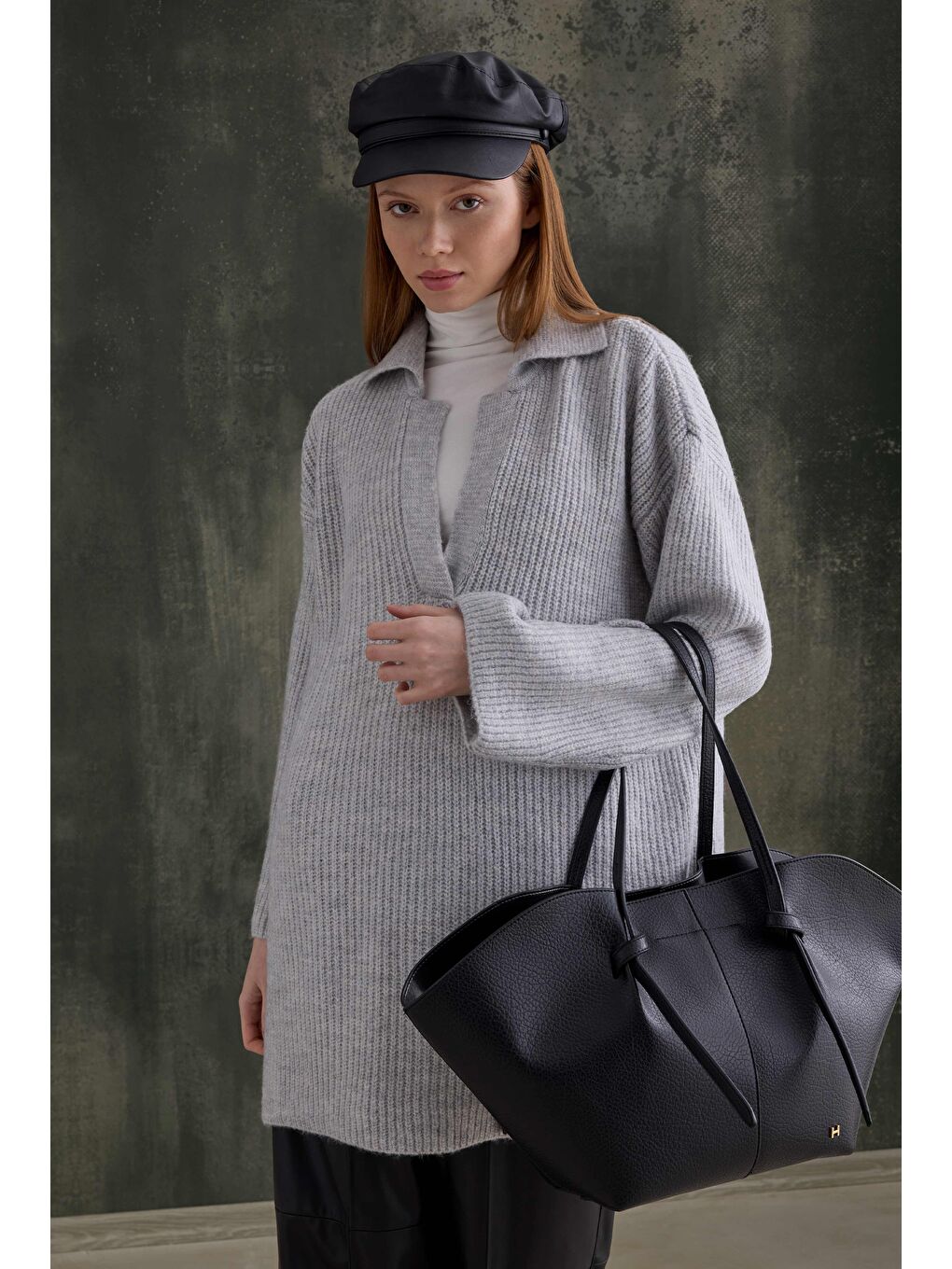 Uzun Polo Yaka Kazak Açık Gri-1