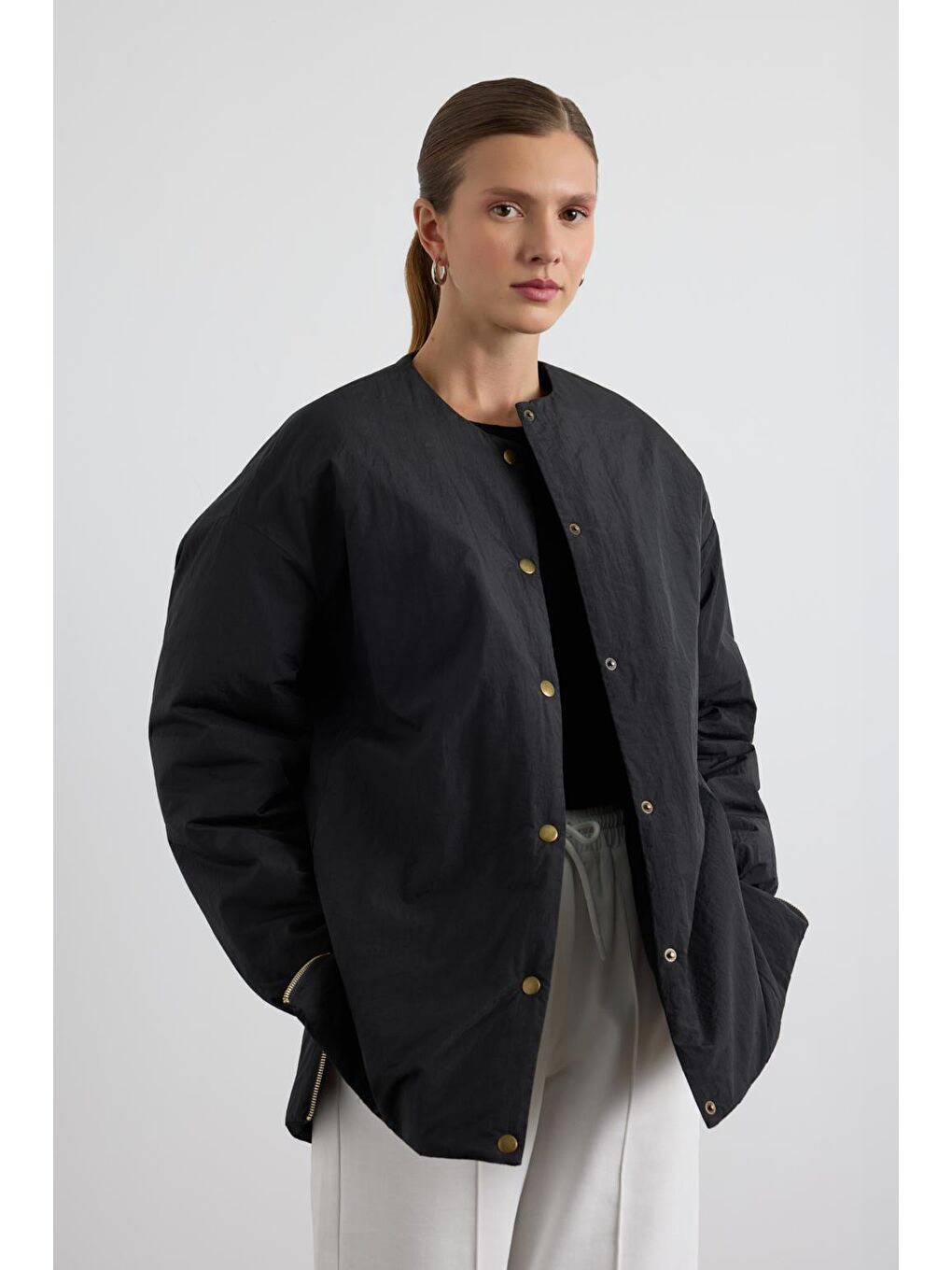 Fermuarlı Şişme Mont Siyah-2